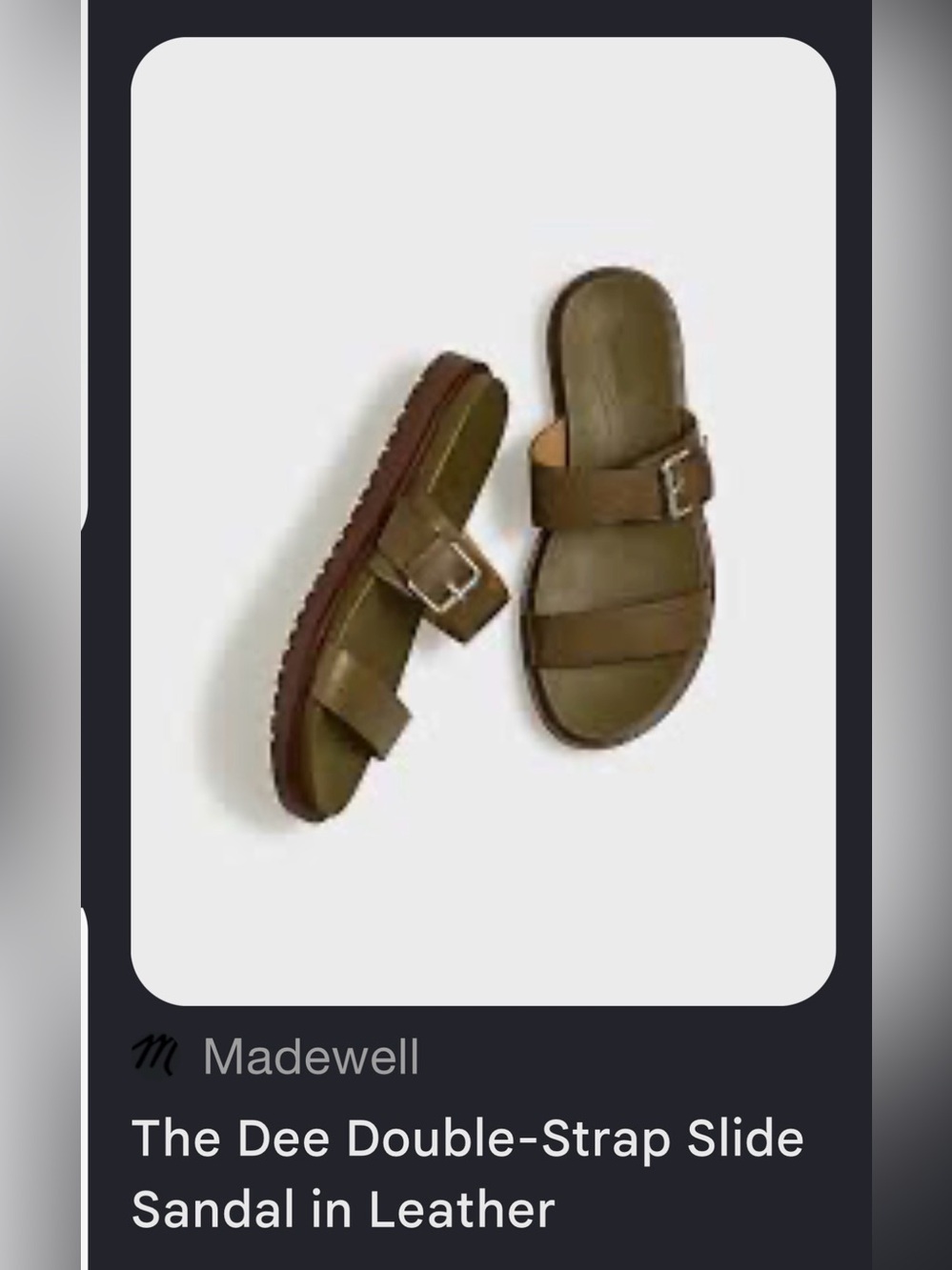 Madewell Olive Green Double‑Strap Leather Slide Sandal